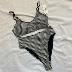 Nasty Gal Black/White Striped Swimsuit